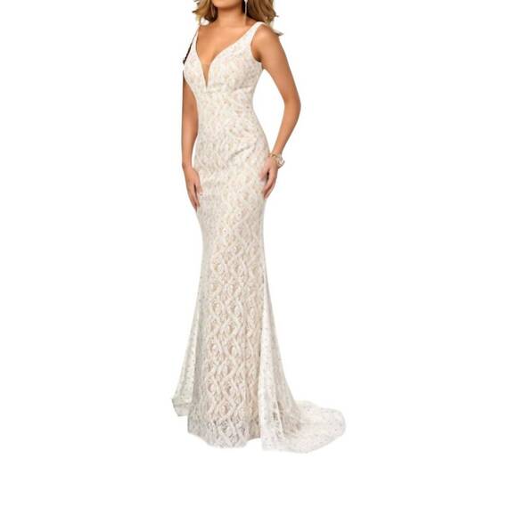 NEW KARISHMA CREATIONS beautifully laced sleeveless gown in ivory/nude